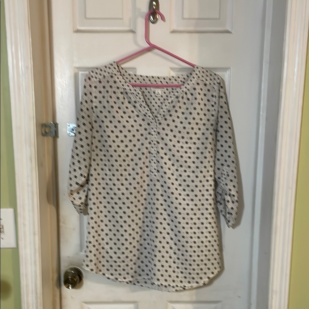 Black and White 3/4 Sleeve Mandarin Collar Blouse